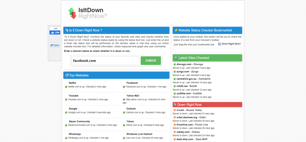 Langkah 1: Buka website isitdownrightnow.com di browser kesayangan Anda.