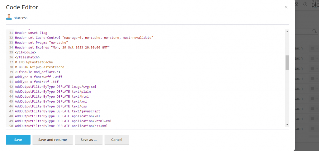 Setelah menemukan file .htaccess, klik file tersebut unutk masuk ke code editor.