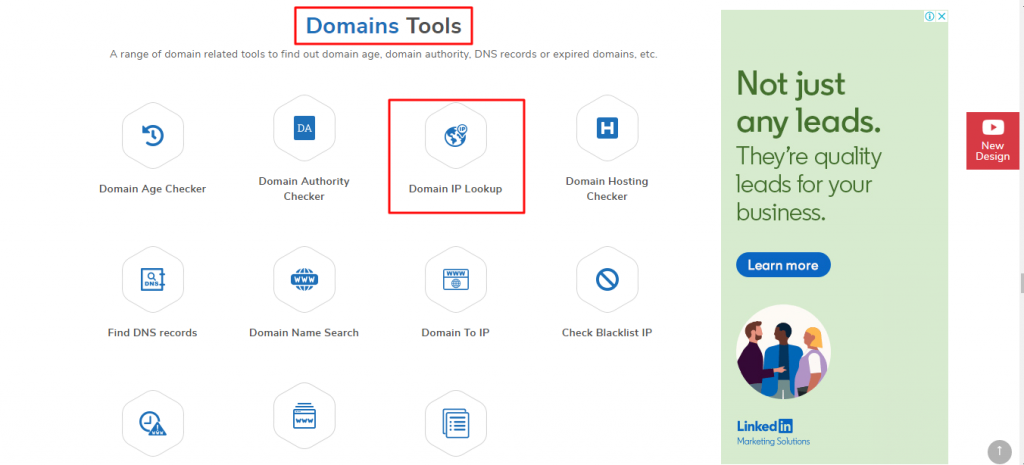 Scroll sampai ketemu menu Domains Tools dan klik Domain IP Lookup.
