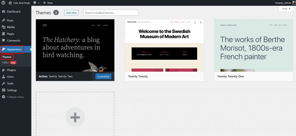 Cara Membuat WordPress Bagi Pemula (Tutorial Lengkap) - Tutorial Digital Marketing, Website, & Bisnis Online - Exabytes Di halaman dashboard cari menu Appearance > theme.