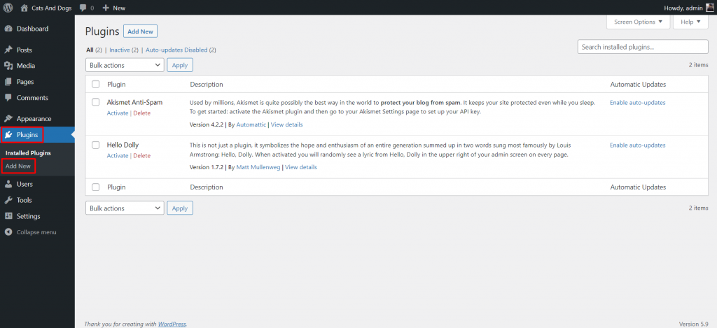 Cara Membuat WordPress Bagi Pemula (Tutorial Lengkap) - Tutorial Digital Marketing, Website, & Bisnis Online - Exabytes Klik Plugin > Add New yang berada di sisi kiri.