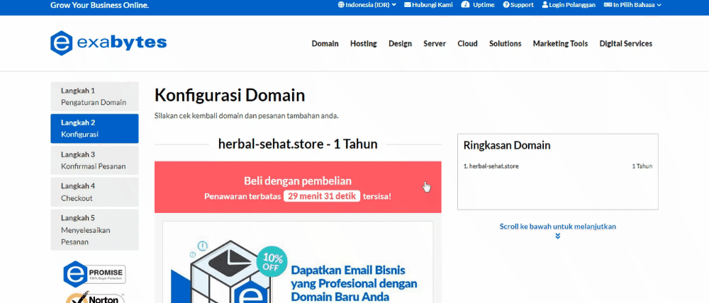 Lanjutkan ke halaman konfigurasi pembelian