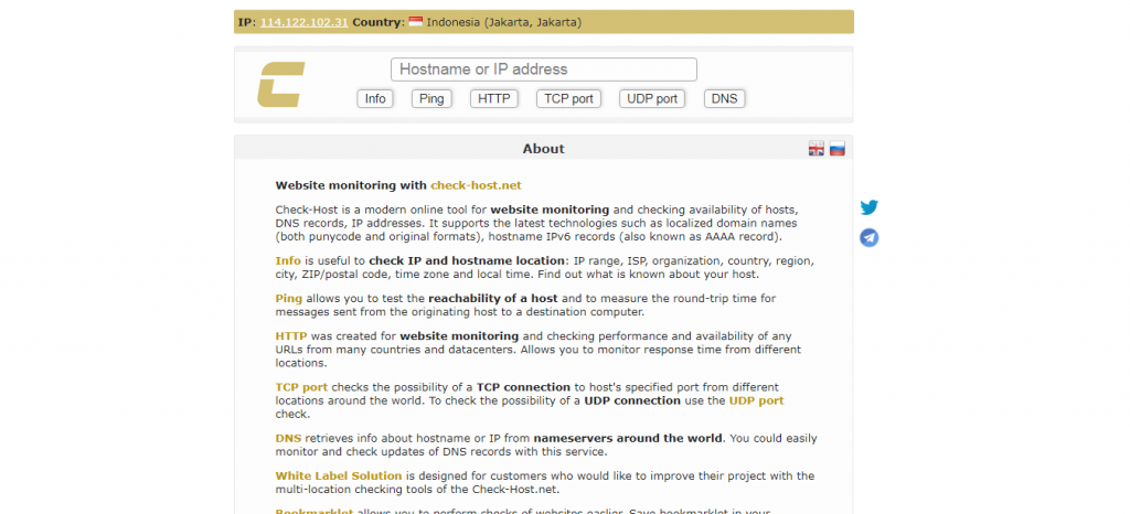 Buka browser kesayangan Anda dan buka halaman website check-host.net.