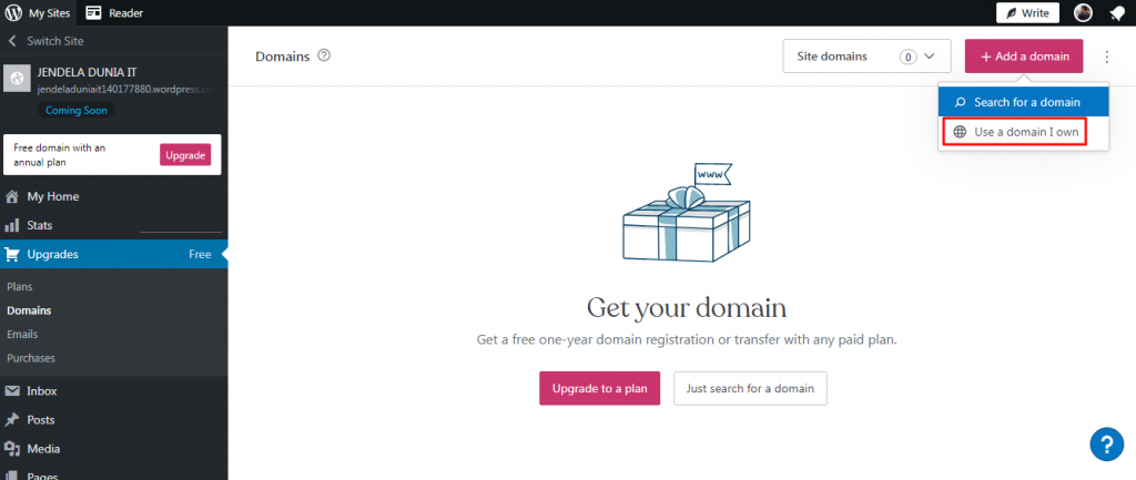 Klik Use a domain Own.