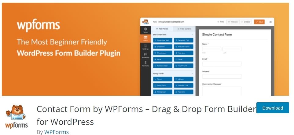 Plugin WordPress Page Builder: Contact Form by WPForms