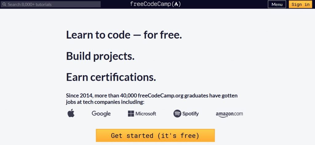 rekomendasi website belajar coding online: freecodecamp