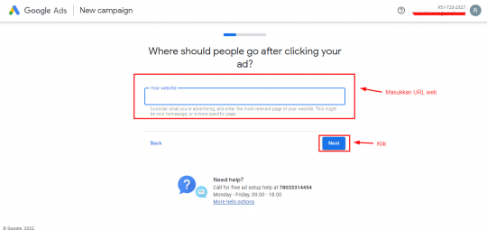 Setting Google Ads - Masukkan URL website ke Google ads