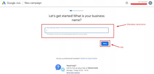 Masukkan nama bisnis yg Akan Diiklankan di Google Ads