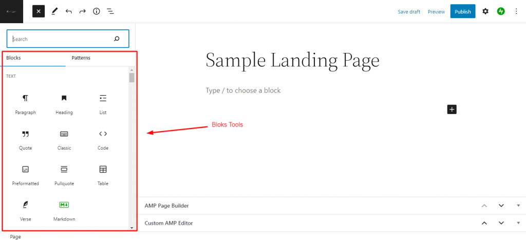 Bloks tools for landing page