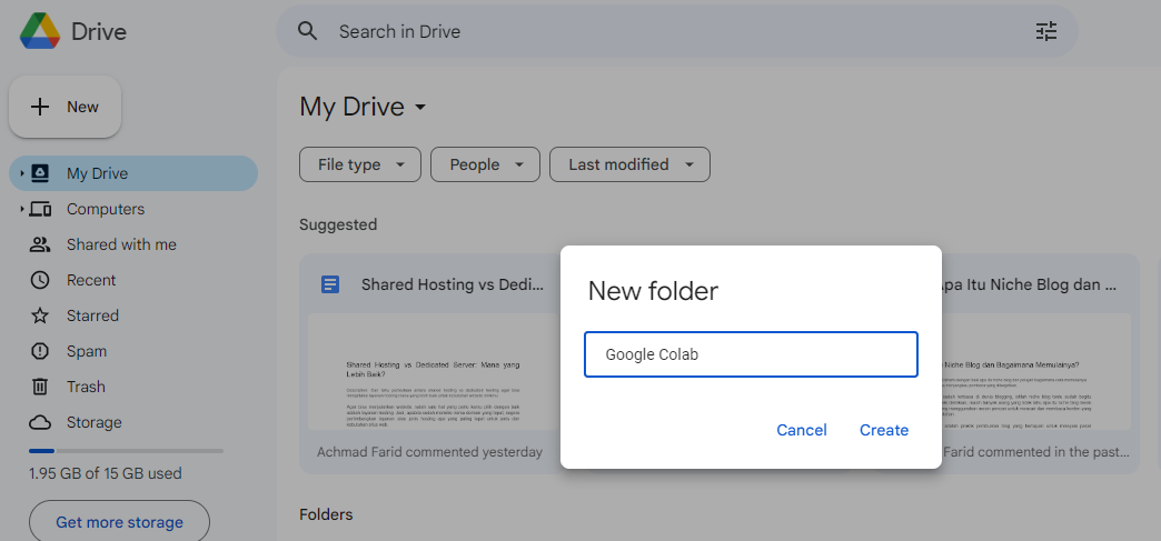 membuat folder Google colab