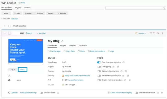 Klik Setup di WP Toolkit
