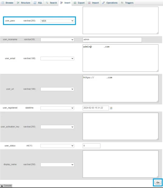 reset password wordpress phpmyadmin