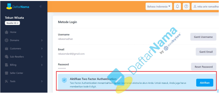 Tingkatkan Keamanan Akun Reseller Domain dengan 2FA - Tutorial Digital Marketing, Website, & Bisnis Online - Exabytes Tingkatkan Keamanan Akun Reseller Domain dengan 2FA - 2026