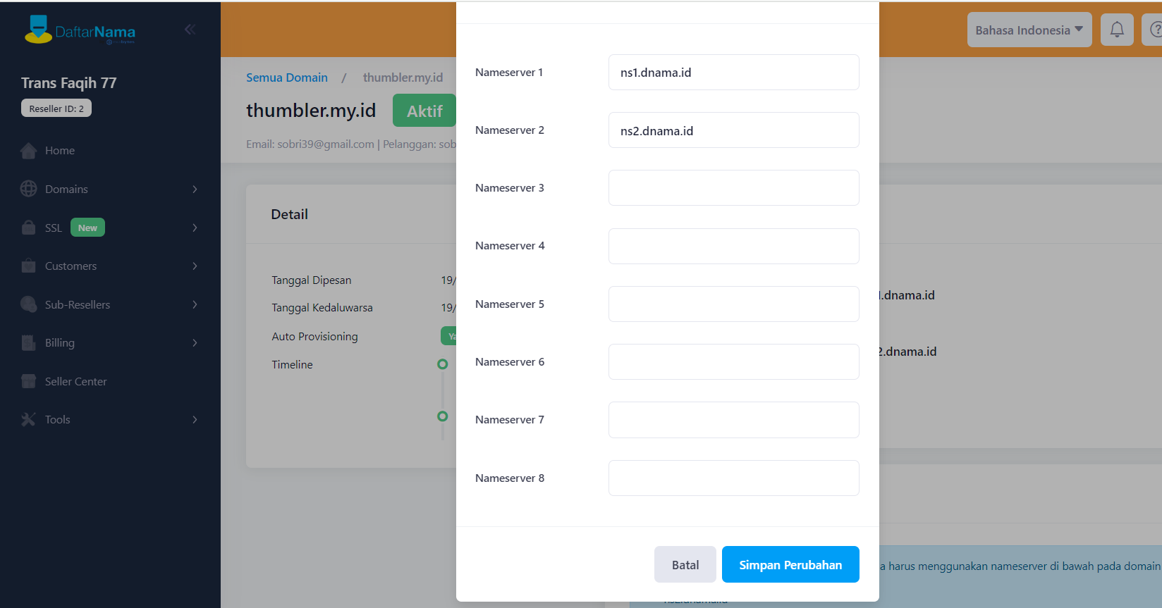 Cara Mengubah Name Server Domain untuk Reseller Domain Exabytes - Tutorial Digital Marketing, Website, & Bisnis Online - Exabytes step by step nameserver